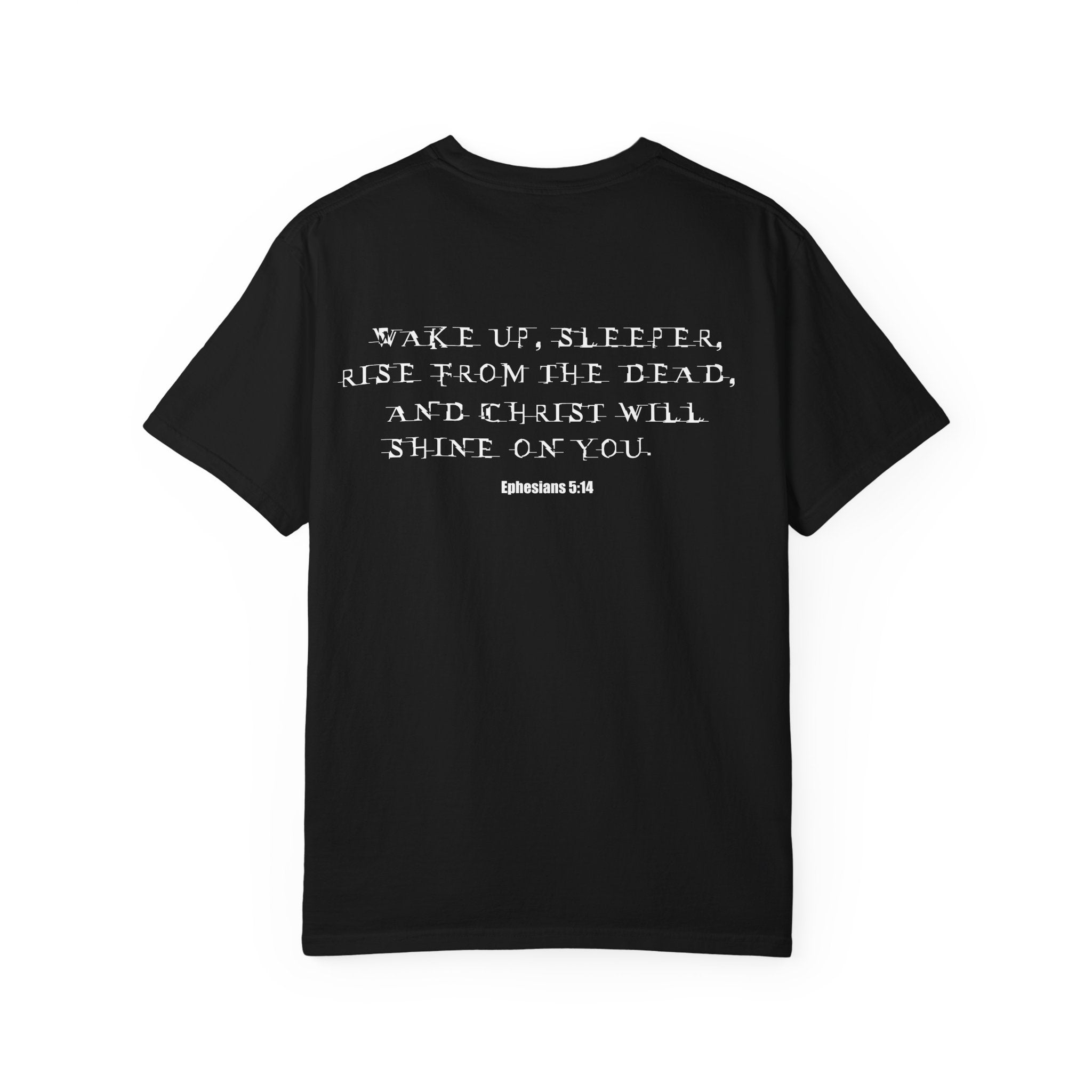Wake Up, Sleeper — Heavyweight Graphic Tee Red Pill Edition · Ephesians 5:14 · Christian NERD Original